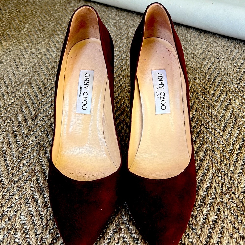 Jimmy Choo suede burgundy heels GUC